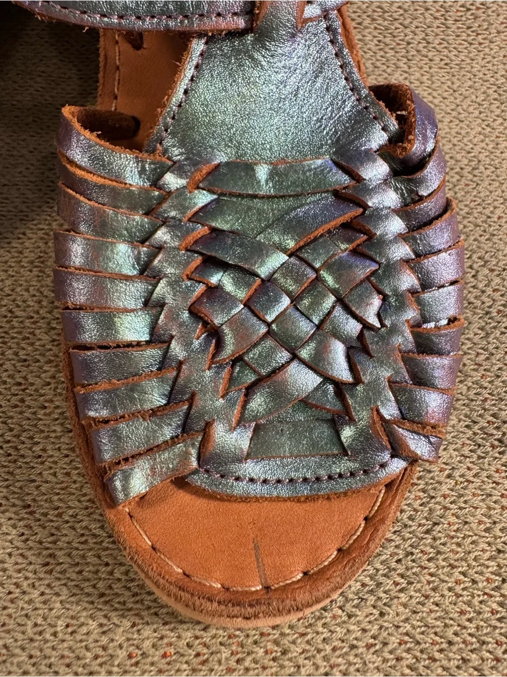 Fiesta Feet Mila Mini Pearlescent Mermaid Blue Leather Huarache Sandal Kid 11/12
